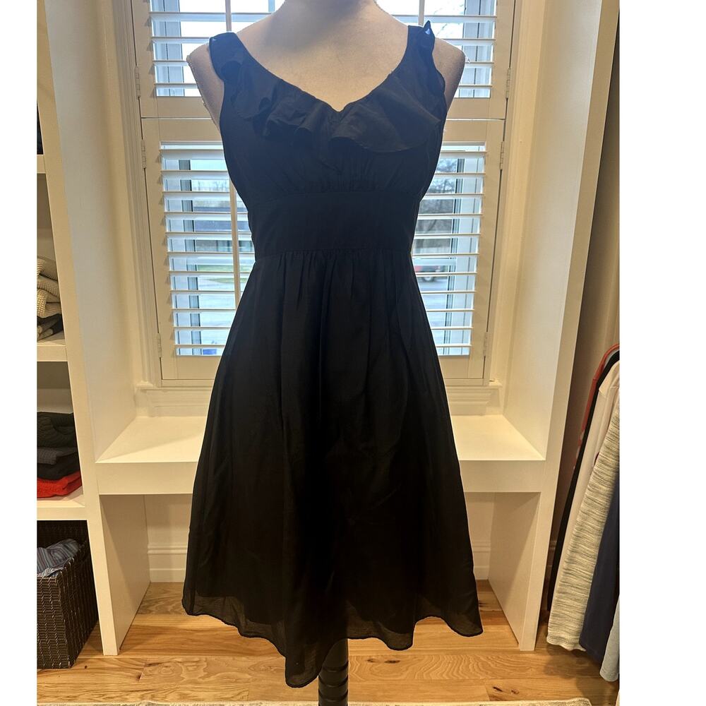 White House Black Market Women's Black Fit Flare Ruffle Neck Sleeveless Dress 00